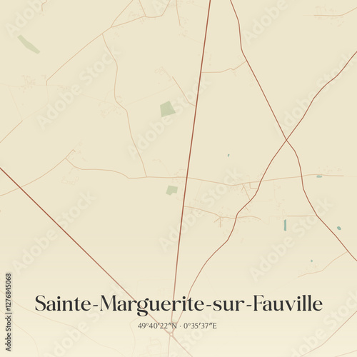 Vintage map of Sainte-Marguerite-sur-Fauville, France.