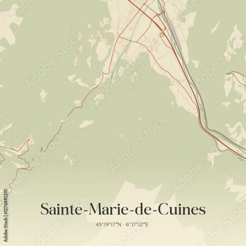 Vintage map of Sainte-Marie-de-Cuines, France.