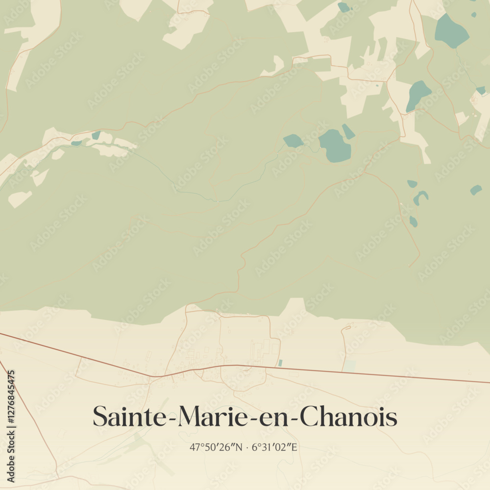 Obraz premium Vintage map of Sainte-Marie-en-Chanois, France.