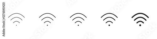 Set of 5 pixel perfect wifi icon with 1 unexpanded, 1 silhouette, a simple and clean WiFi icon representing wireless connectivity.