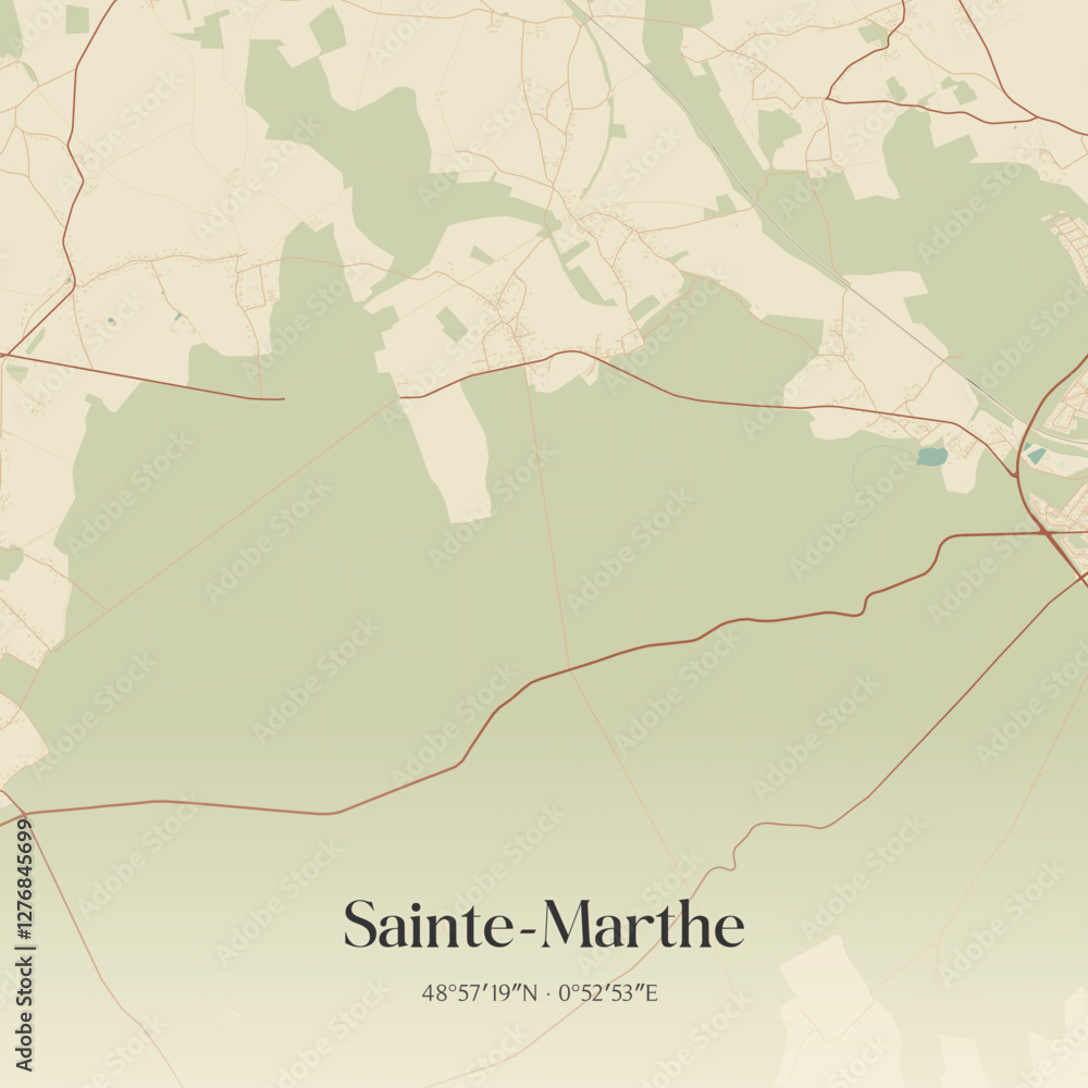 Fototapeta premium Vintage map of Sainte-Marthe, France.
