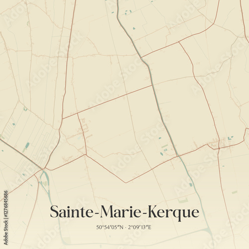 Vintage map of Sainte-Marie-Kerque, France.