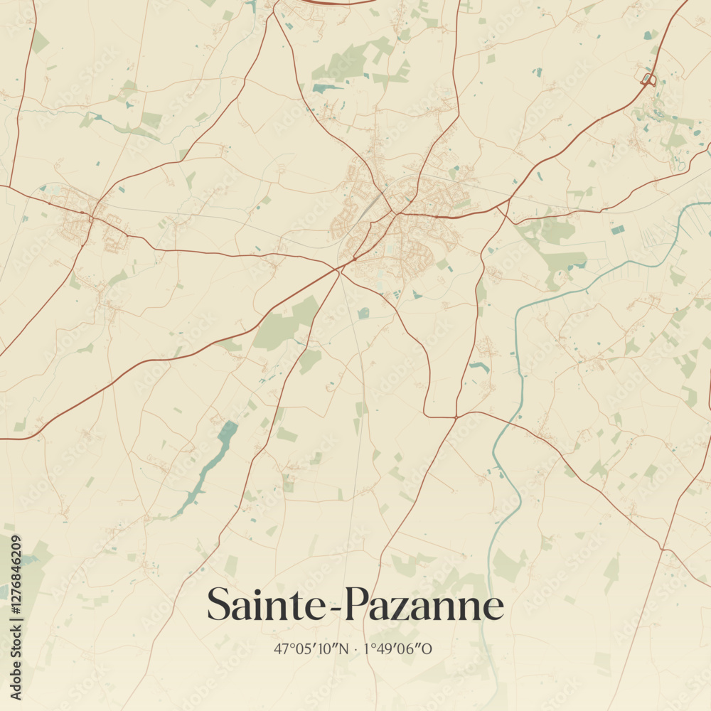 Fototapeta premium Vintage map of Sainte-Pazanne, France.