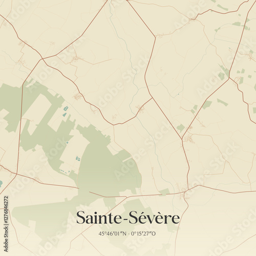 Vintage map of Sainte-Sévère, France.