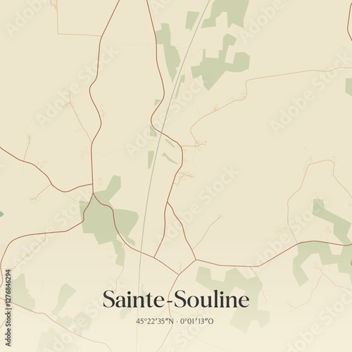 Vintage map of Sainte-Souline, France.