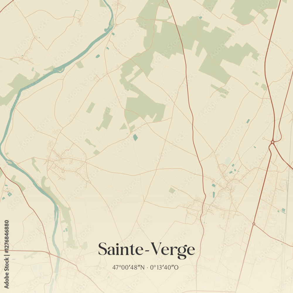 Fototapeta premium Vintage map of Sainte-Verge, France.