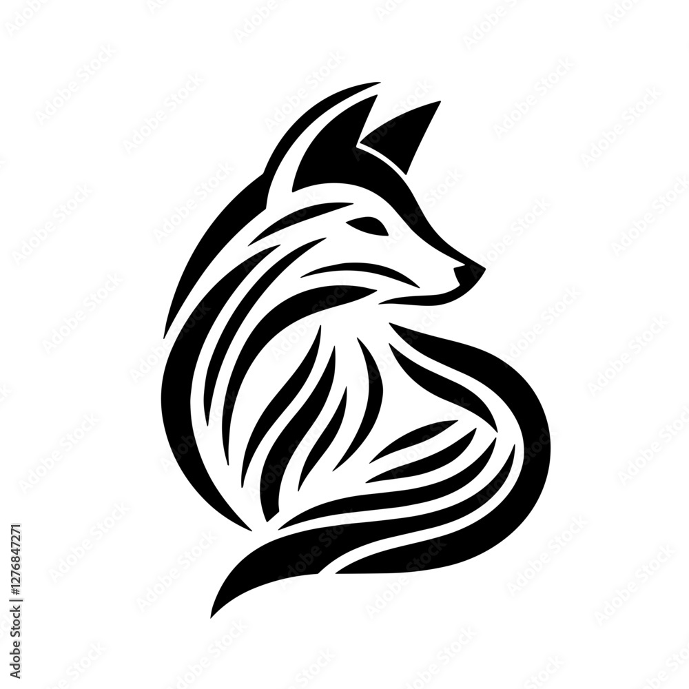 Obraz premium Stylized fox illustration with flowing lines in black and white