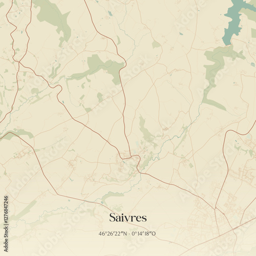 Vintage map of Saivres, France.