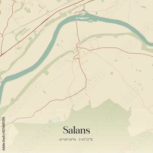 Vintage map of Salans, France.