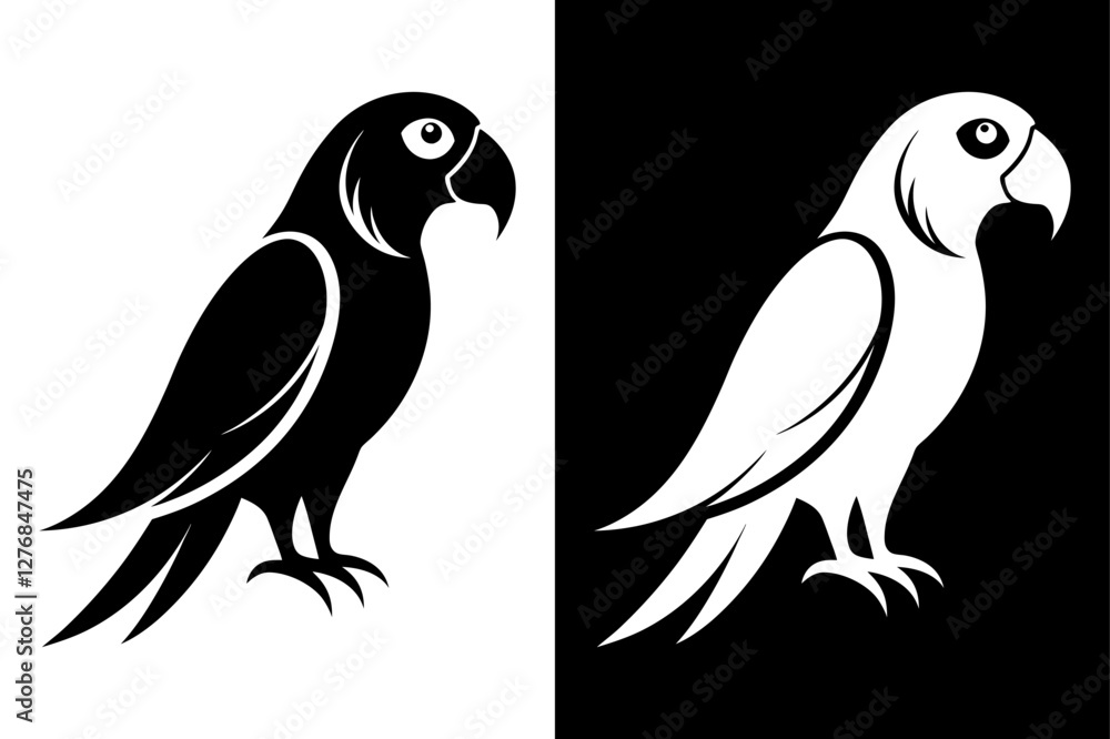 High-Quality Parrot Bird Silhouette Vector Icon Black And White Background. High-Quality Parrot Bird Silhouette Vector Icon Black And White Background.
