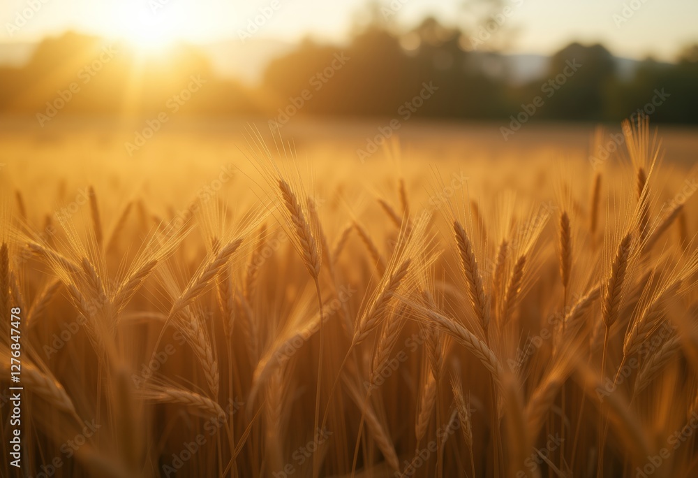 Wheat field at sunset with the sun shining brightly Wheat field at sunset with the sun shining brightly