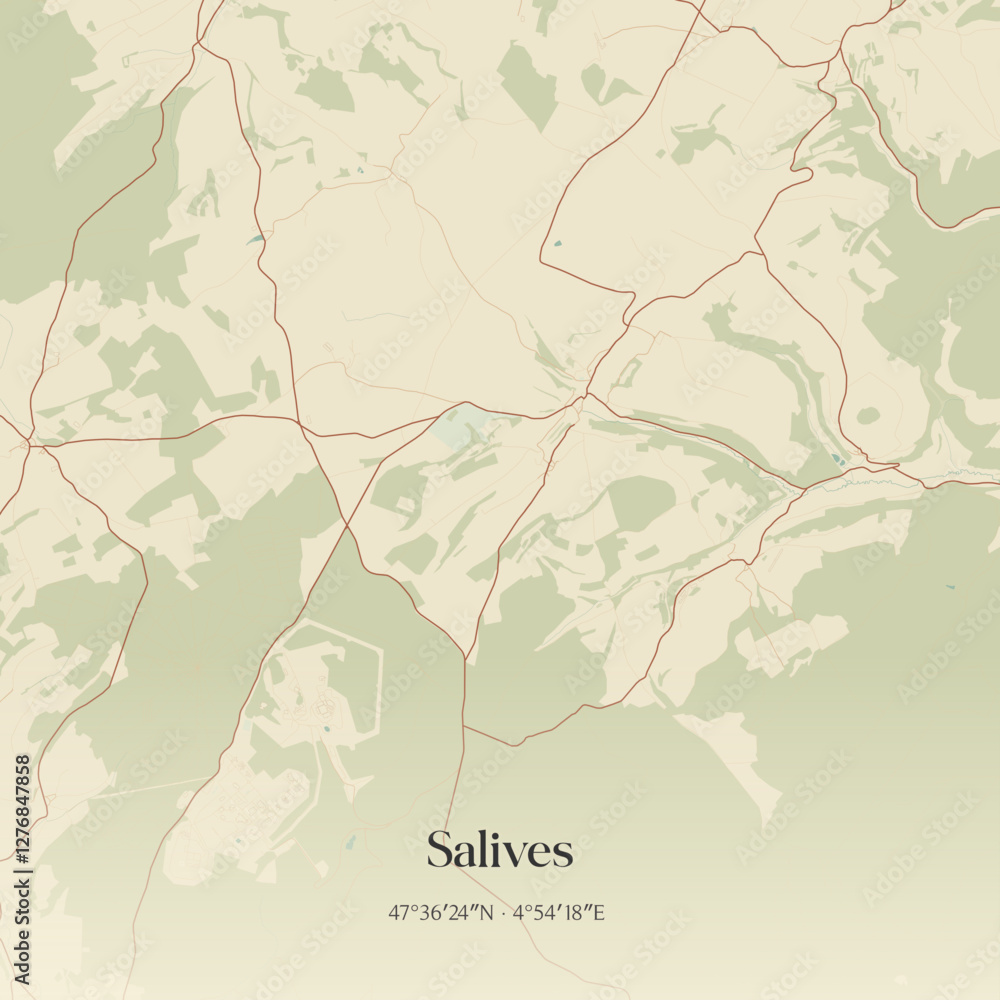 Fototapeta premium Vintage map of Salives, France.