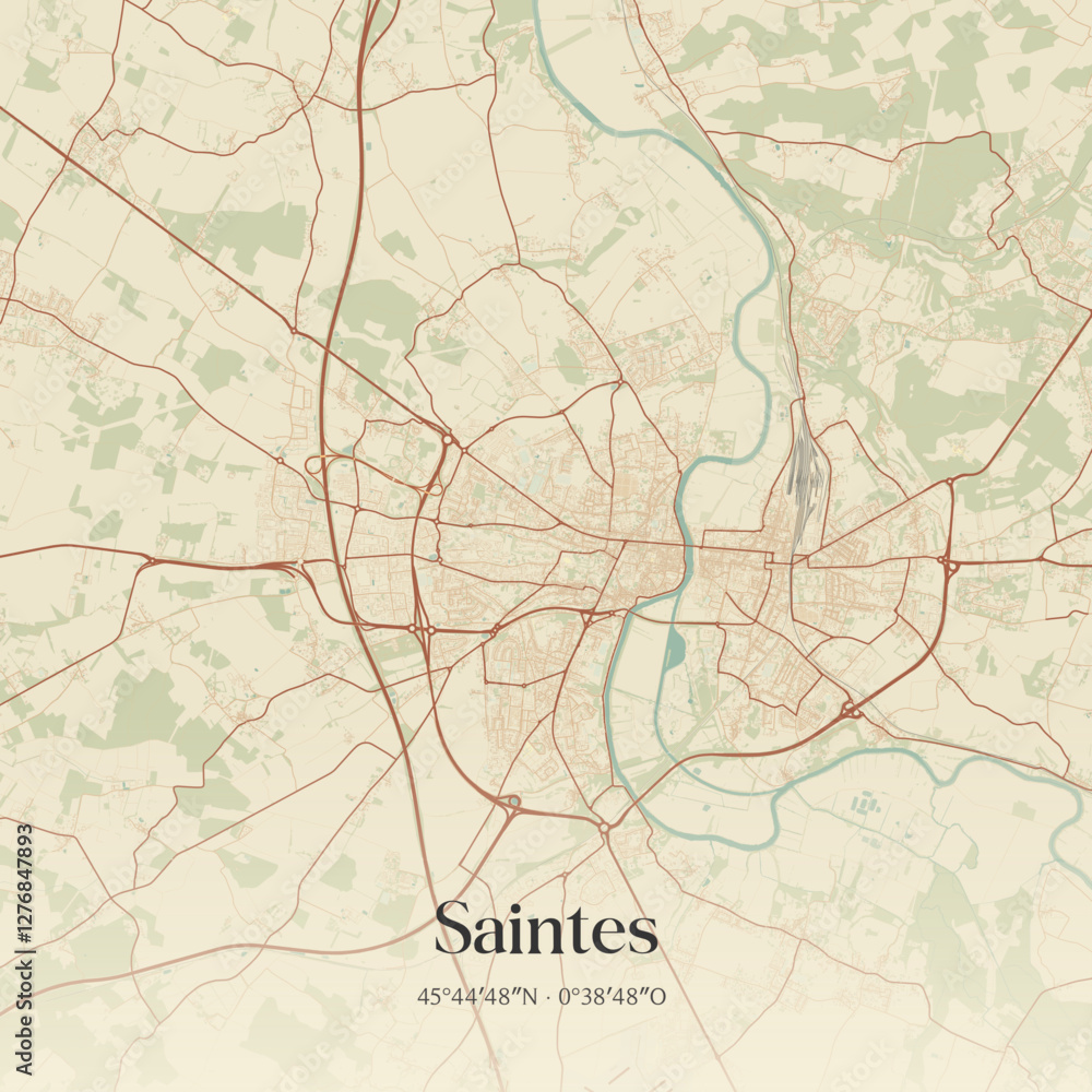 Naklejka premium Vintage map of Saintes, France.