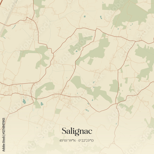 Vintage map of Salignac, France.