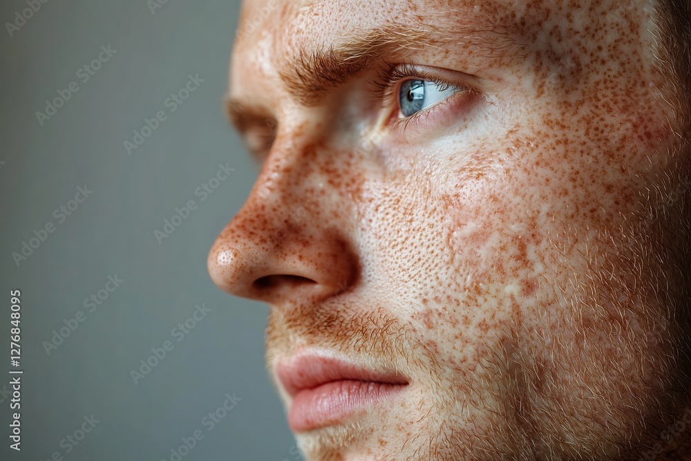 A close-up facial portrait capturing the thoughtful expression of a mature man with textured skin and green eyes. A close-up facial portrait capturing the thoughtful expression of a mature man with textured skin and green eyes.
