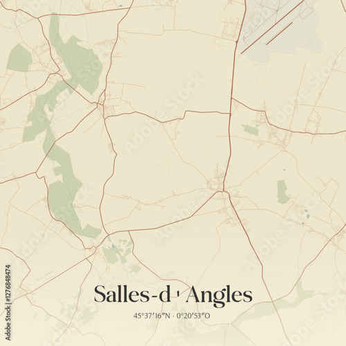 Vintage map of Salles-d'Angles, France.