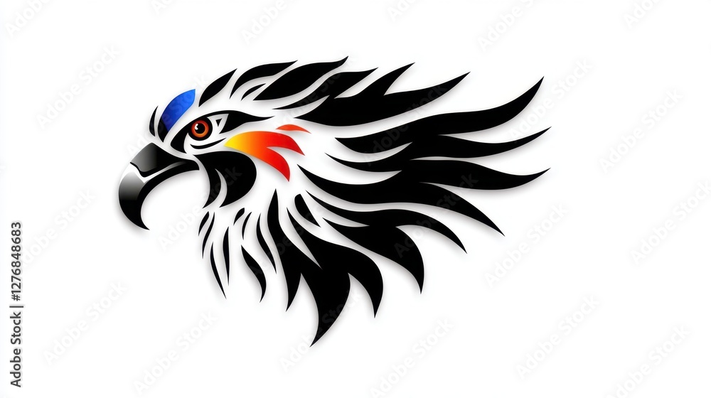 Fototapeta premium Vulture head silhouette, black and white tribal style animal illustration, vector graphic vulture.