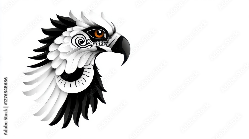 Fototapeta premium Vulture head silhouette, black and white tribal style animal illustration, vector graphic vulture.