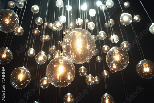 Hanging Light Bulbs Create a Warm Atmosphere in a Modern Indoor Space