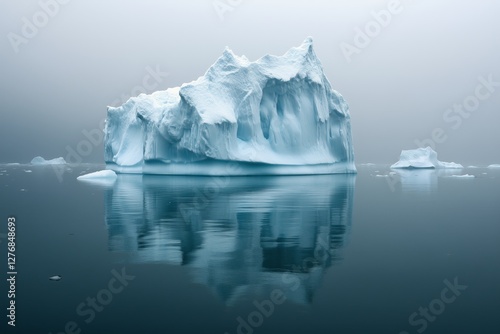 Majestic Iceberg Reflected in Calm Arctic Waters on a Clear Sunny Day