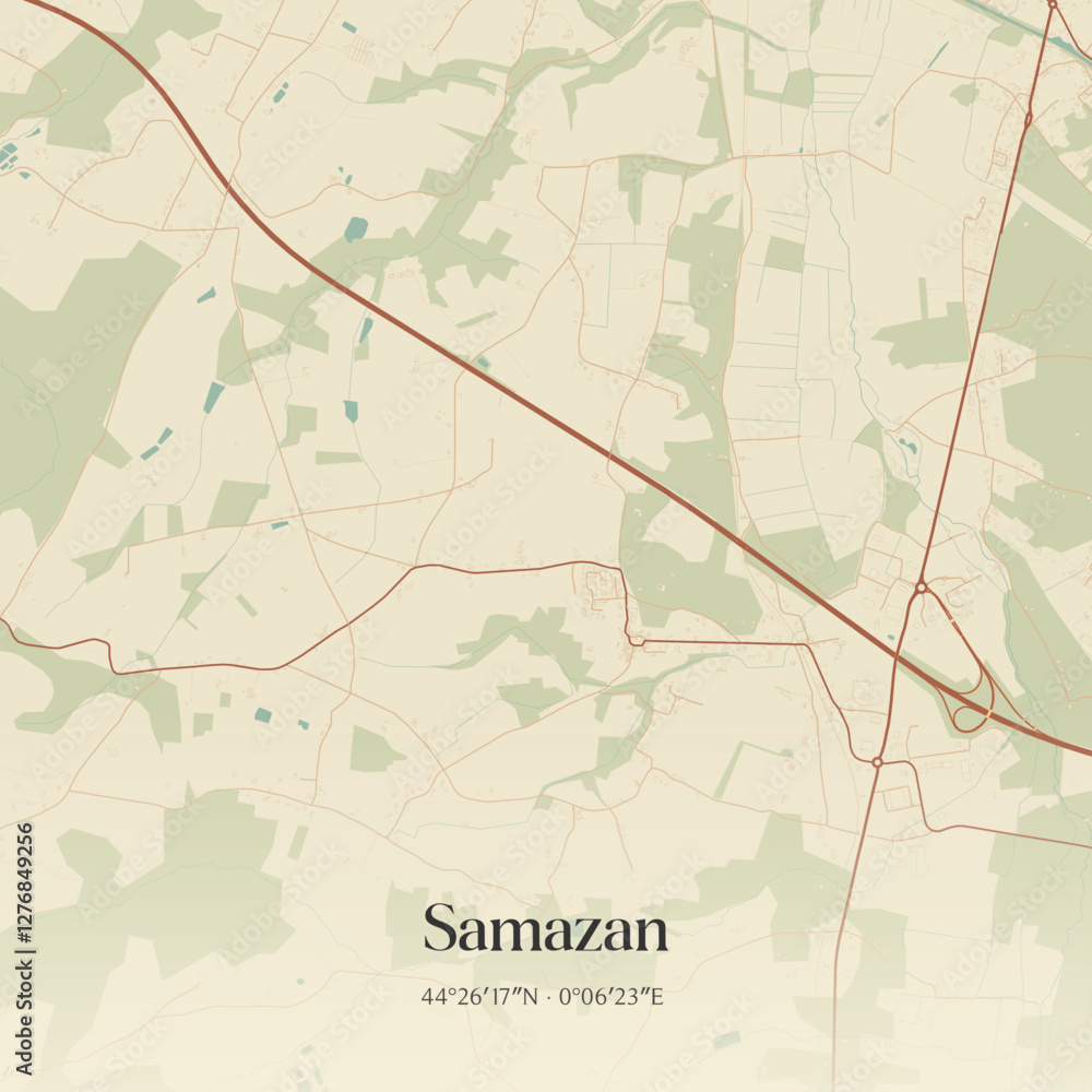 Fototapeta premium Vintage map of Samazan, France.