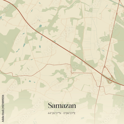 Vintage map of Samazan, France.