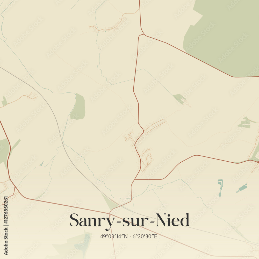 Fototapeta premium Vintage map of Sanry-sur-Nied, France.