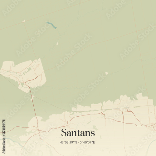 Vintage map of Santans, France.