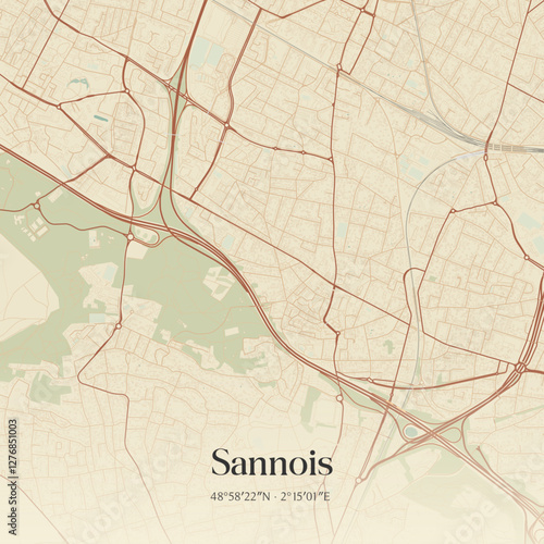 Obraz na plátně Vintage map of Sannois, France.