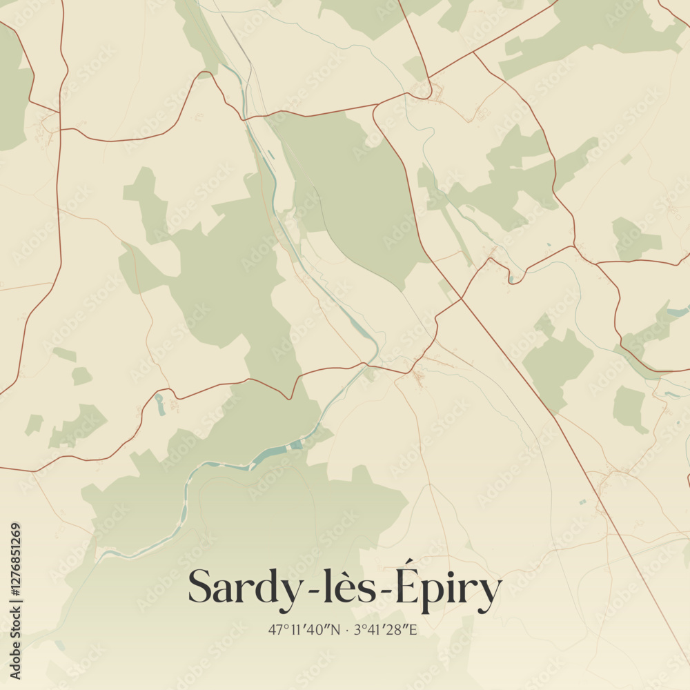 Fototapeta premium Vintage map of Sardy-lès-Épiry, France.