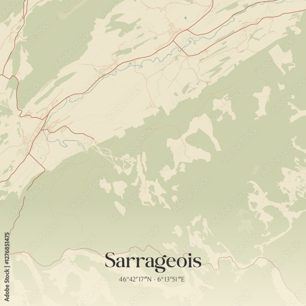 Fototapeta premium Vintage map of Sarrageois, France.