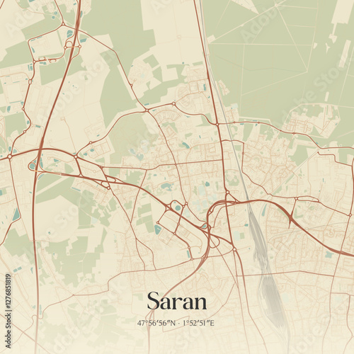 Vintage map of Saran, France.