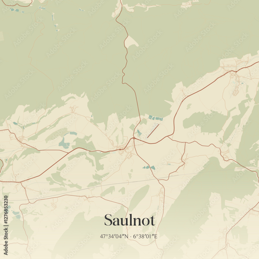 Fototapeta premium Vintage map of Saulnot, France.