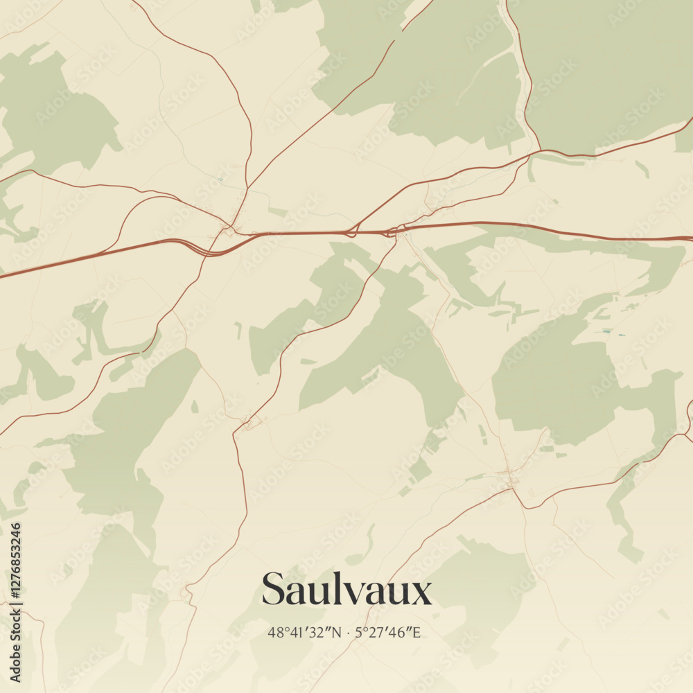 Fototapeta premium Vintage map of Saulvaux, France.