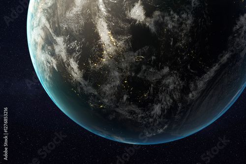 Obraz na płótnie Planet Earth of solar system at night. Elements of this 3D rendered illustration where furnished by NASA. w salonie