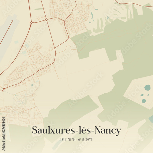 Vintage map of Saulxures-lès-Nancy, France.