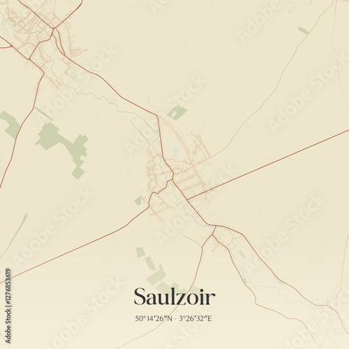 Vintage map of Saulzoir, France.