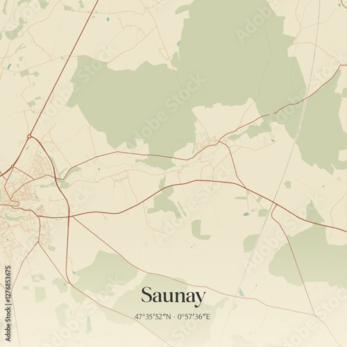 Vintage map of Saunay, France.