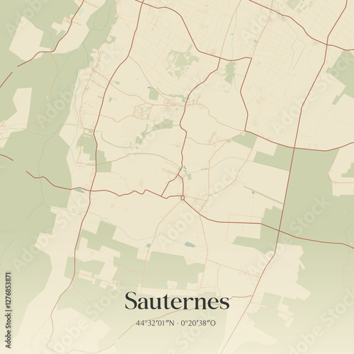Vintage map of Sauternes, France.