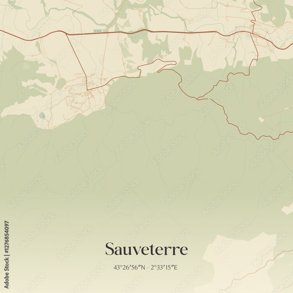 Fototapeta premium Vintage map of Sauveterre, France.
