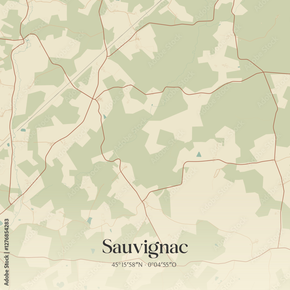 Fototapeta premium Vintage map of Sauvignac, France.