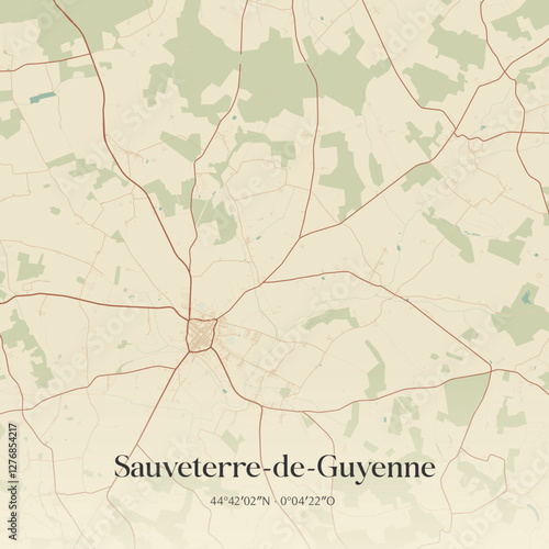 Vintage map of Sauveterre-de-Guyenne, France.
