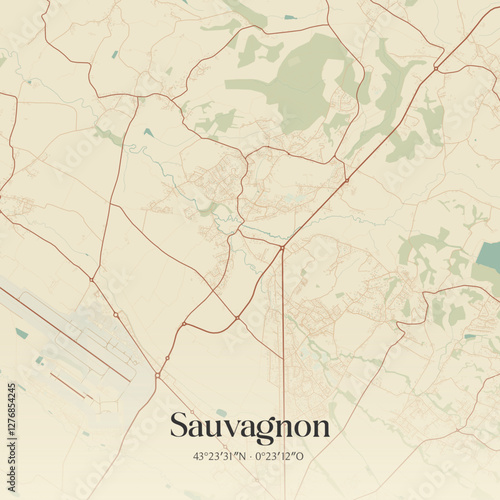 Vintage map of Sauvagnon, France.