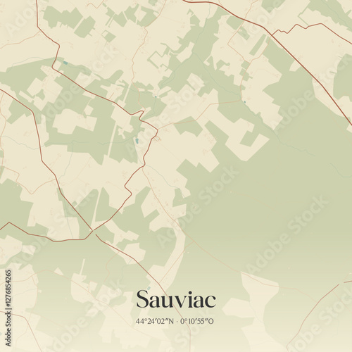 Vintage map of Sauviac, France.
