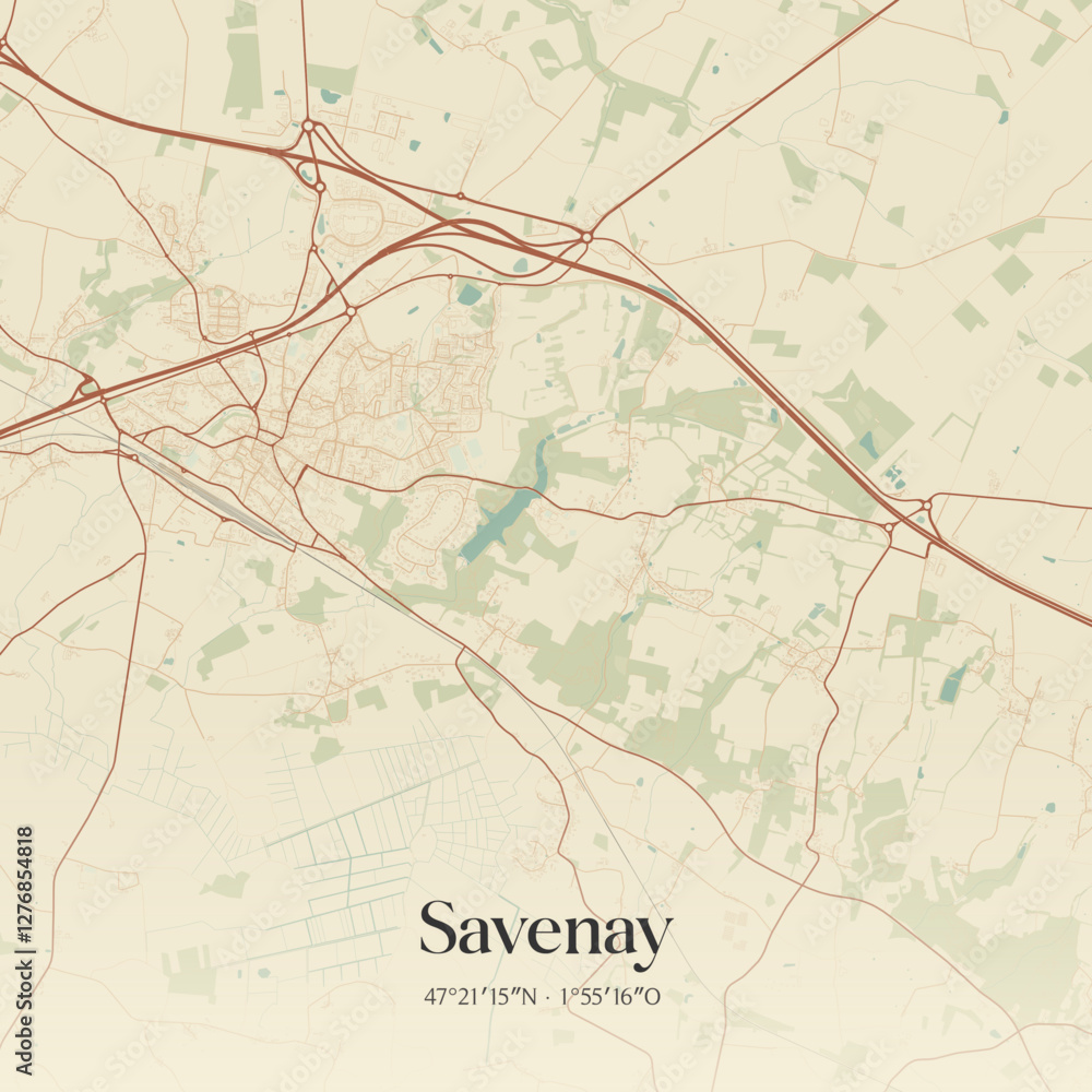 Obraz premium Vintage map of Savenay, France.