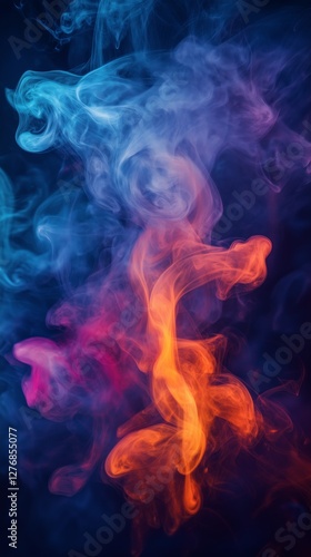 Colorful Smoke Swirls in a Dynamic Display of Orange and Blue Against a Dark ...
