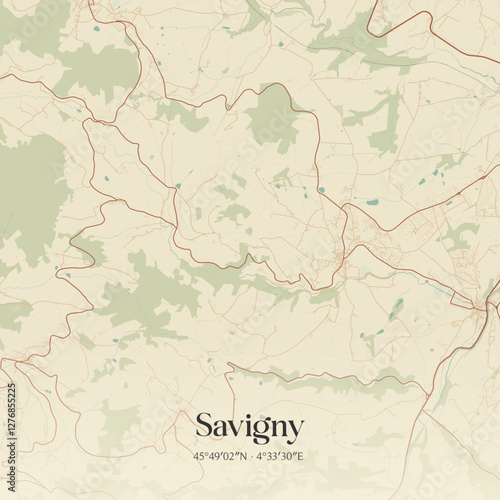 Vintage map of Savigny, France.