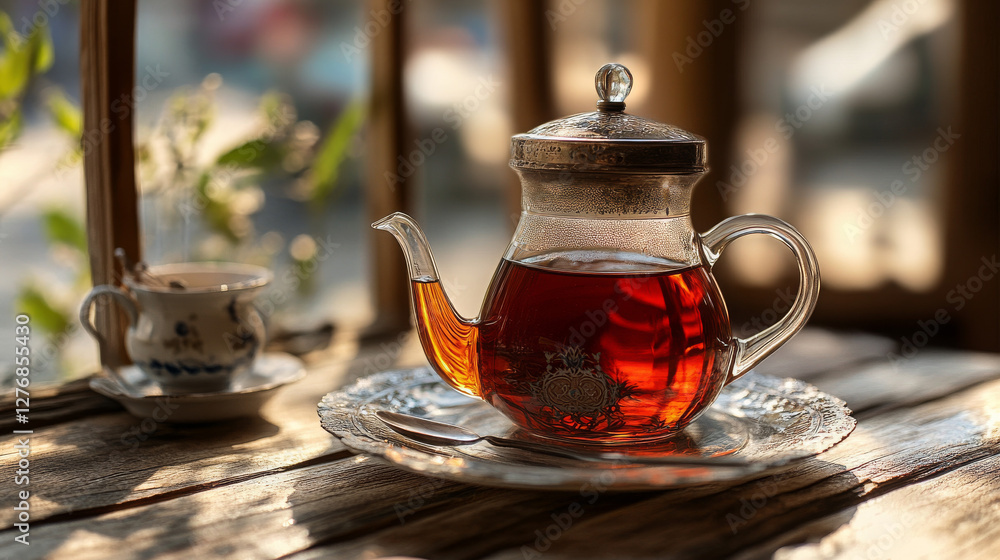 Traditional Turkish tea (Türk Çayı) served as part of a classic Turkish breakfast, photographed in Üsküdar, Istanbul, Turkey Traditional Turkish tea (Türk Çayı) served as part of a classic Turkish breakfast, photographed in Üsküdar, Istanbul, Turkey