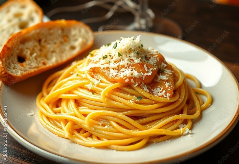 Steaming hot pasta with creamy sauce and parmesan cheese. Steaming hot pasta with creamy sauce and parmesan cheese.