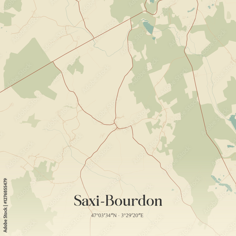 Obraz premium Vintage map of Saxi-Bourdon, France.